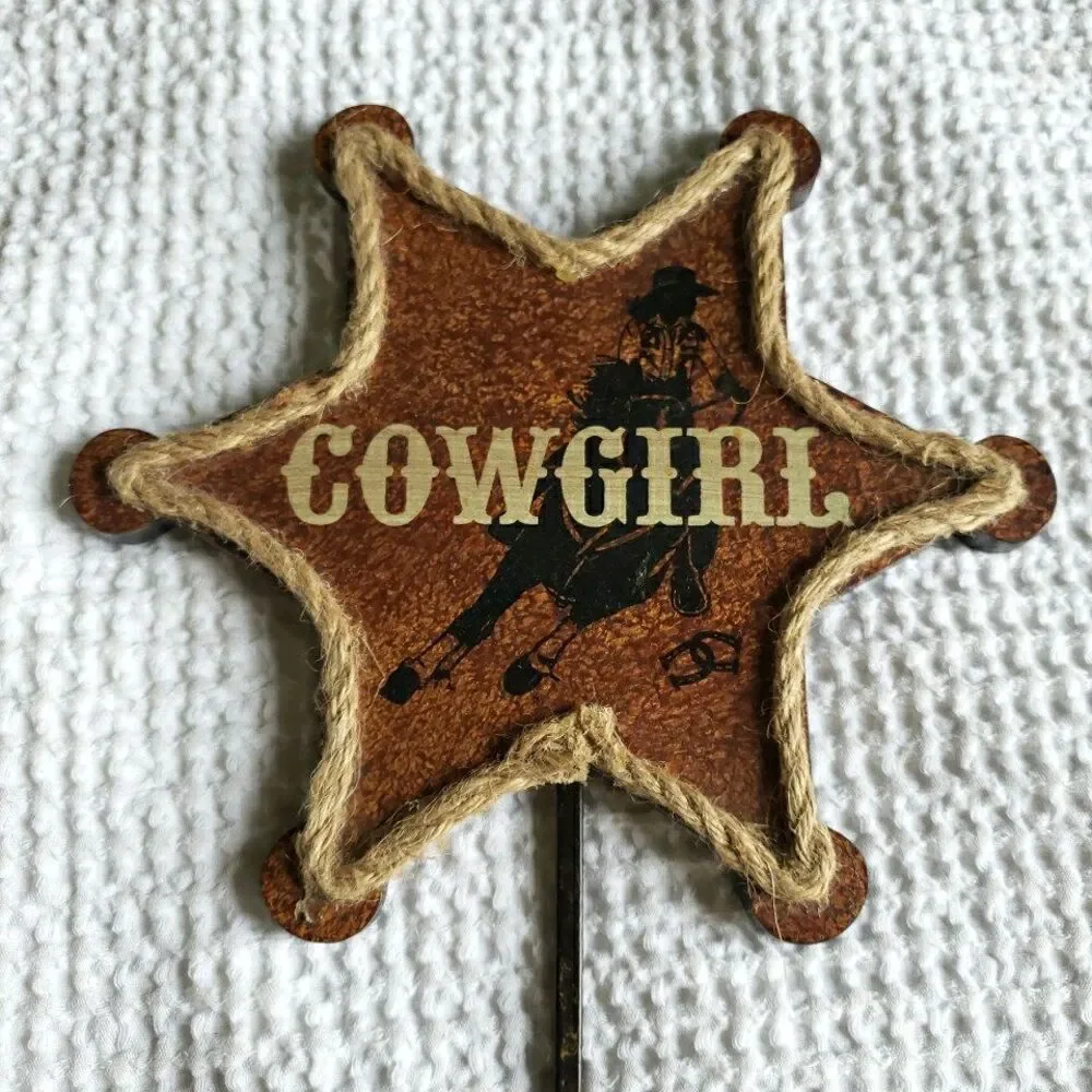 Western Cowgirl Sheriff Star Wall Hook Rope Trim Metal Cast Iron Rustic Decor